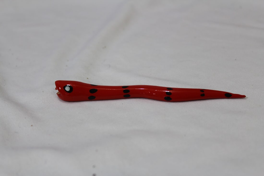A Painted Small Wooden Snake: 4 5/8" long