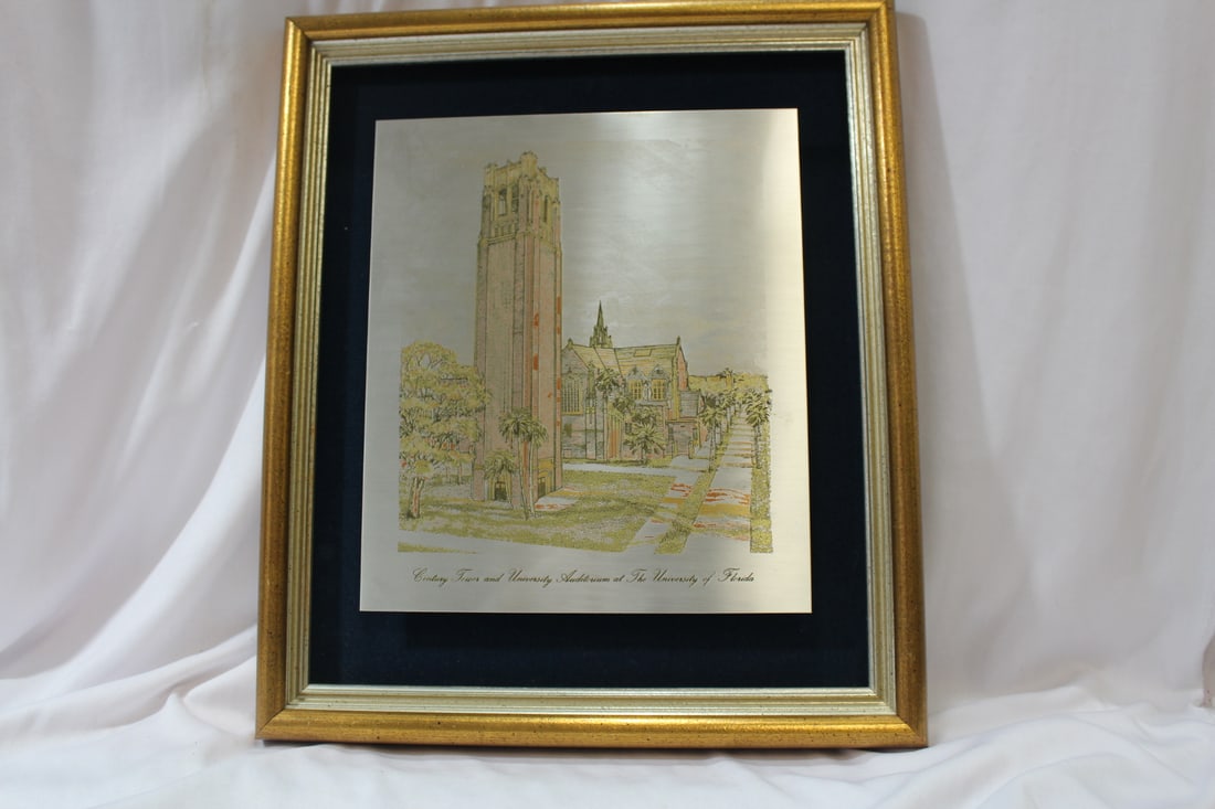 University of Florida Etching on Silver: exact silver content is unknown - overall= 14 1/2" x 12 1/2"