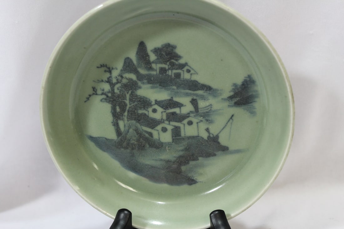 An Antique Chinese Celadon Blue and White Bowl: 5 3/4" across - most likely 19th century