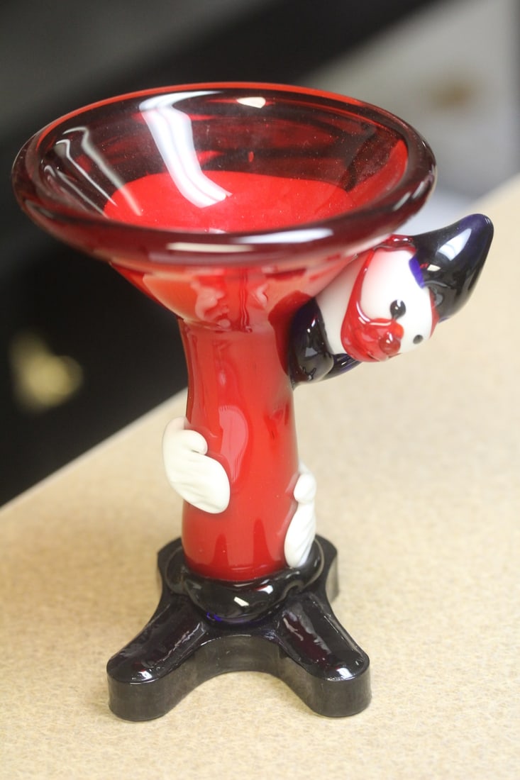 Murano Clown Stem Bowl (?): 5 1/2" tall