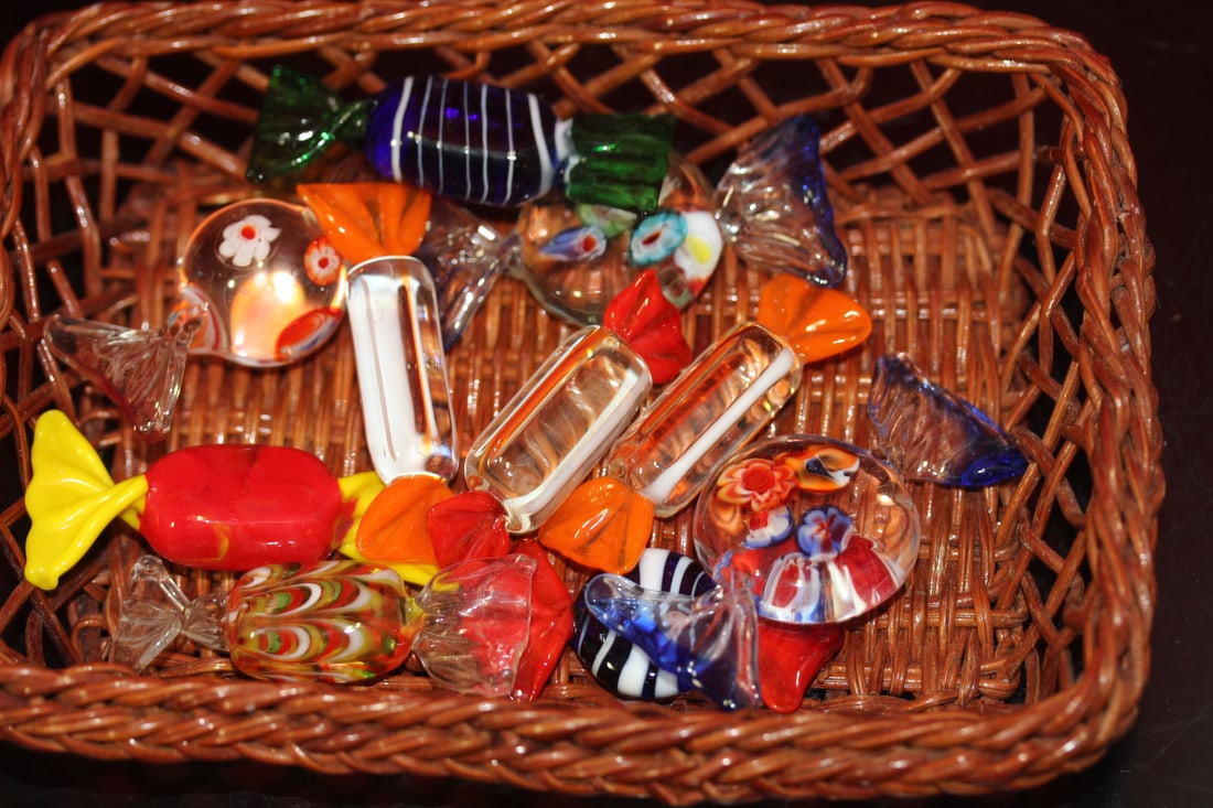 A Basket of Artglass Candies: as shown