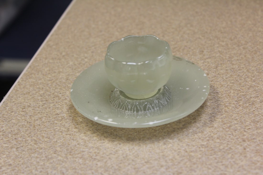 Antique/Vintage Glass Cup and Saucer: Chinese? - saucer= 3 7/8" in diameter