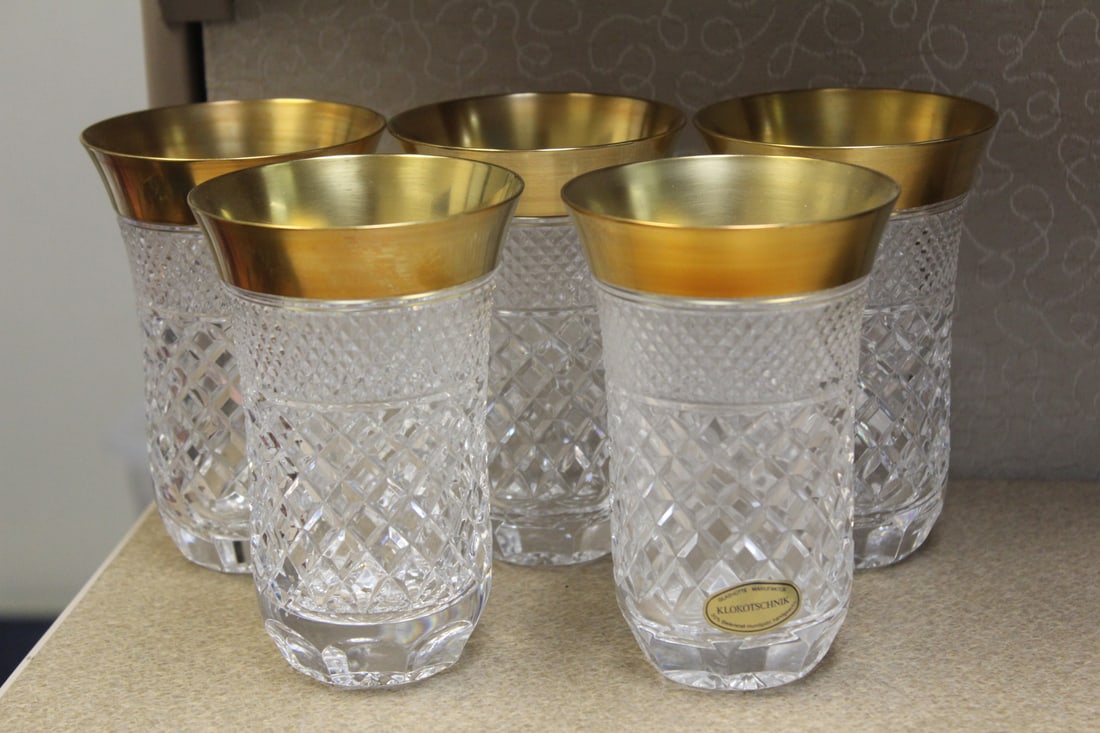 Set of 5 Klokotschnik Crystal Tumblers: rare - 5 inches tall each