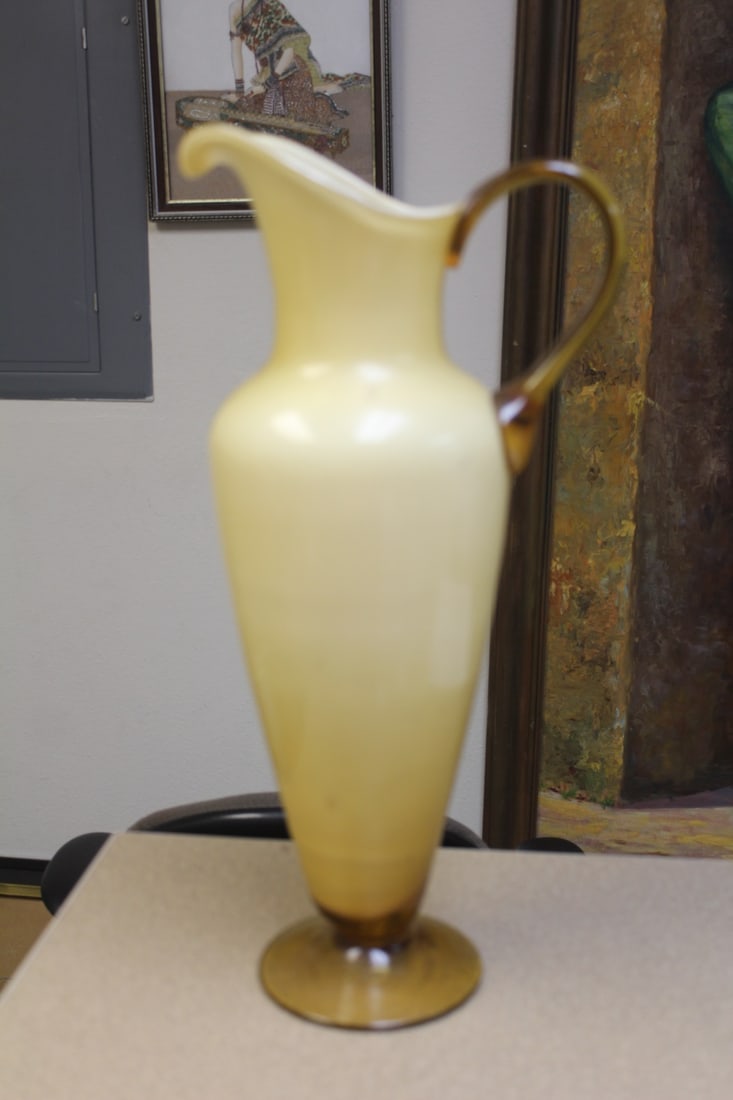 Vintage Art Glass Pitcher: 16 1/8" tall