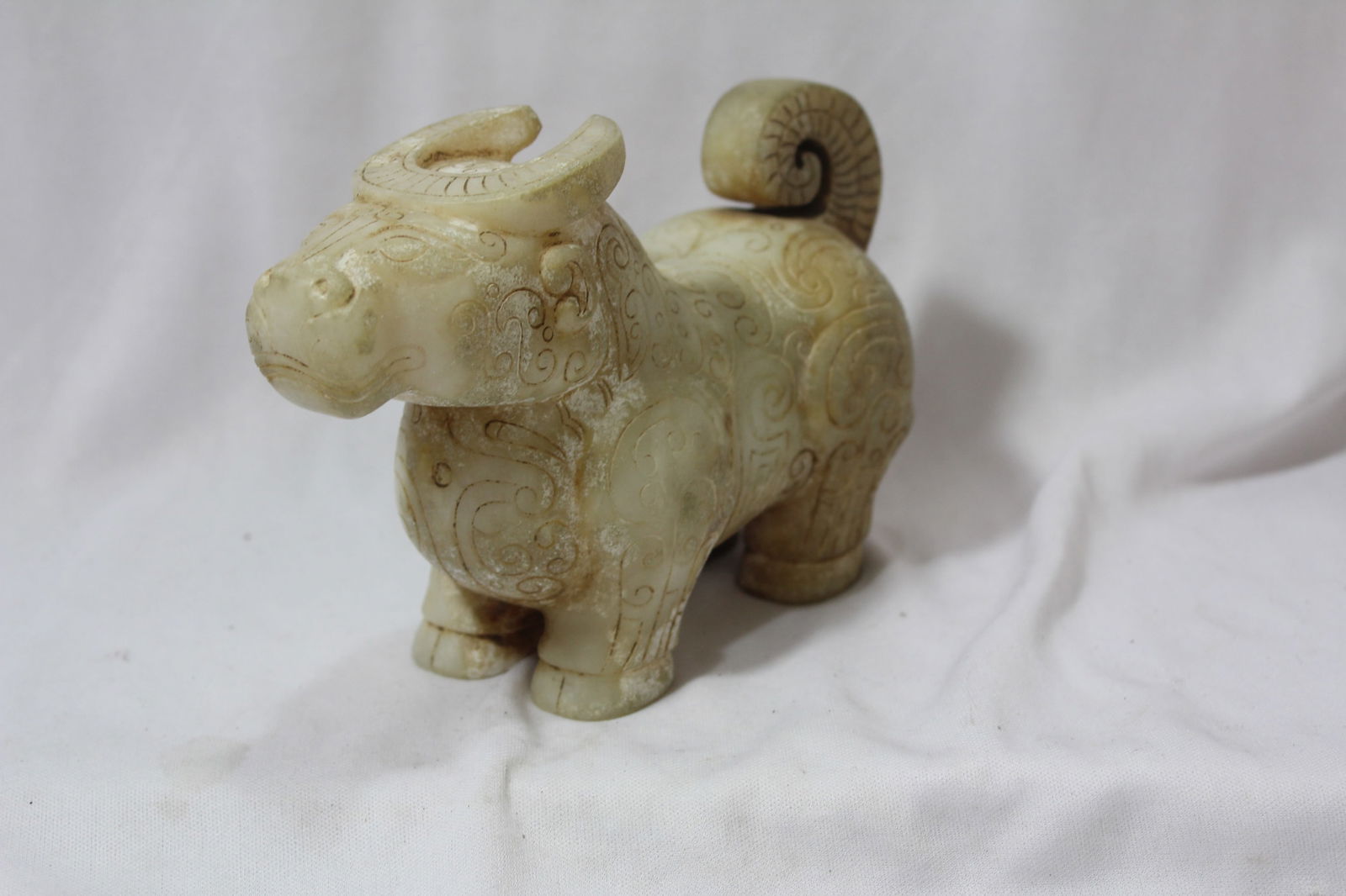 A White Jade or Similar Hardstone Ox: 6 1/4" long - approximately 3 lbs
