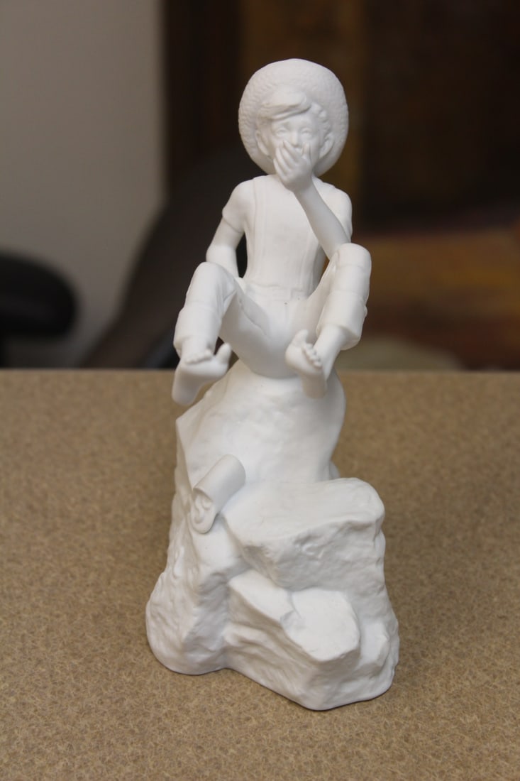 Norman Rockwell Franklin Mint Bisque Figurine: "The Fishing Hole" - 6 3/4" tall