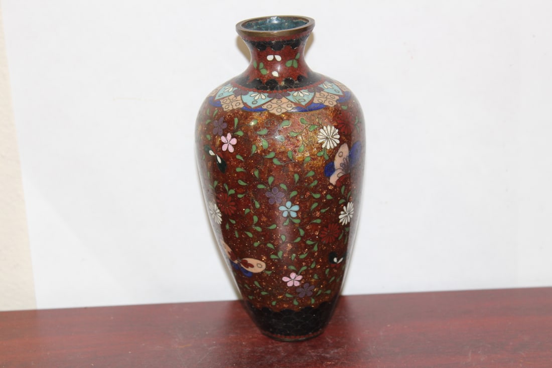 A Vitage/Antique Japanese Cloisonne Vase: please note: bruise as shown - 6 1/4" tall - 19th century