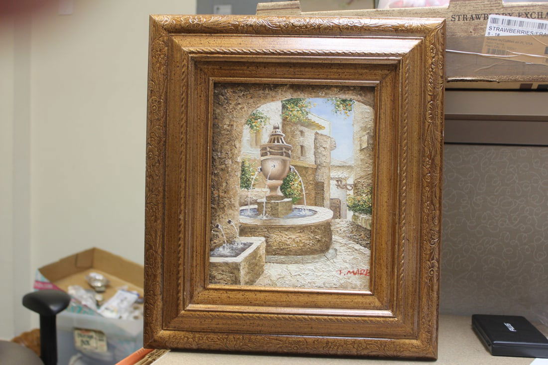 A Contemporary Oil on Canvas Painting: framed - overall= 16" x 14 1/8"