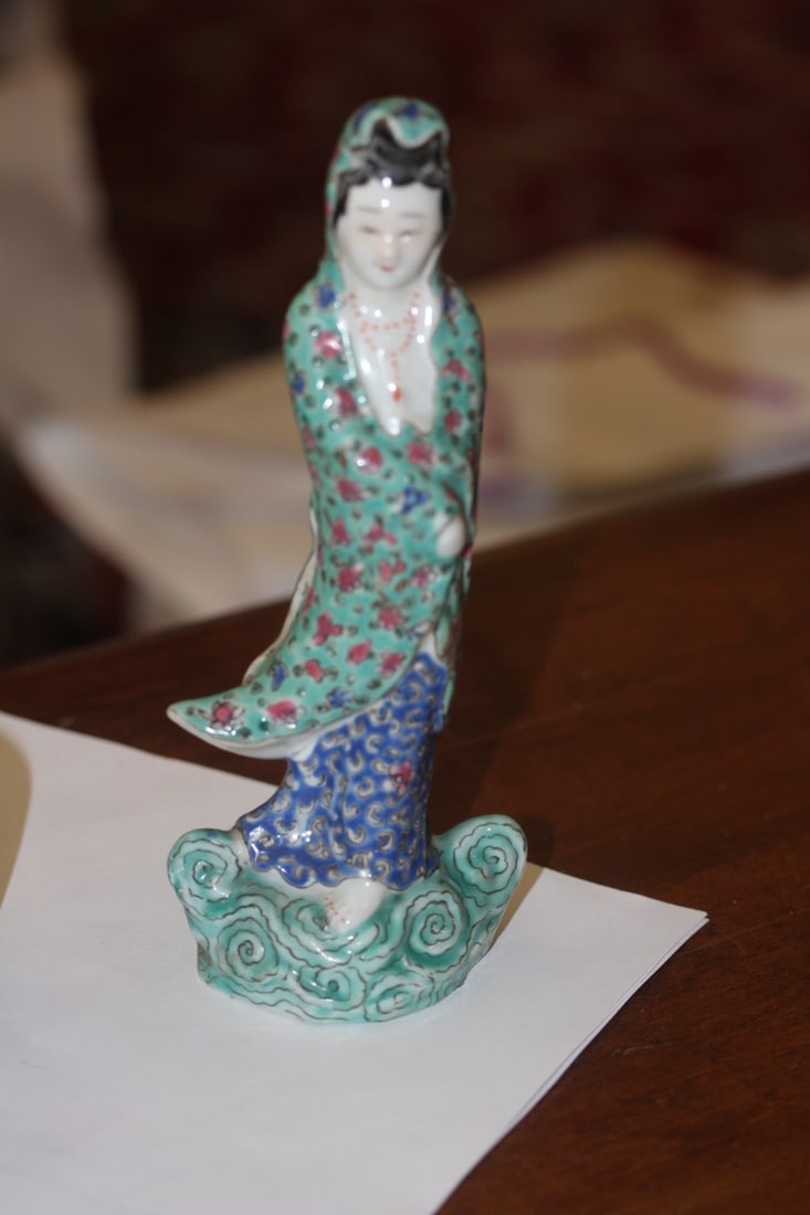 Chinese Famille Verte Figurine: early 20th century - marked "China" - 6 3/4" tall