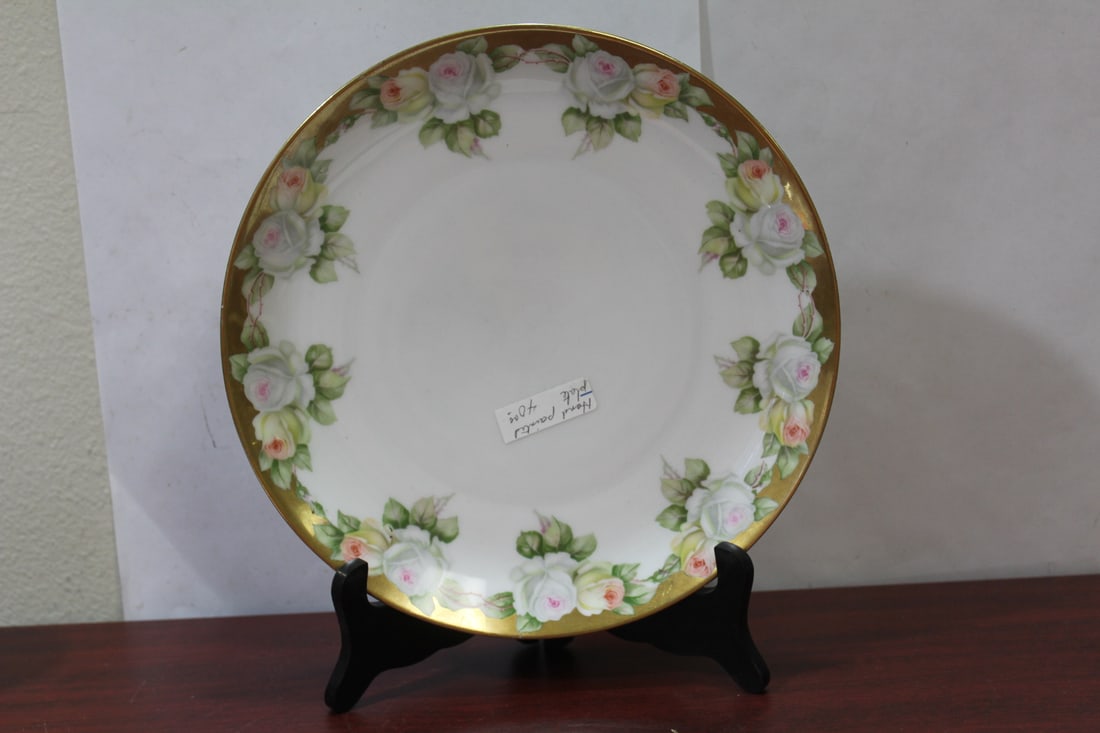 A Bavarian Hand Painted Floral Plate: handpainted - 9 3/4" in diameter