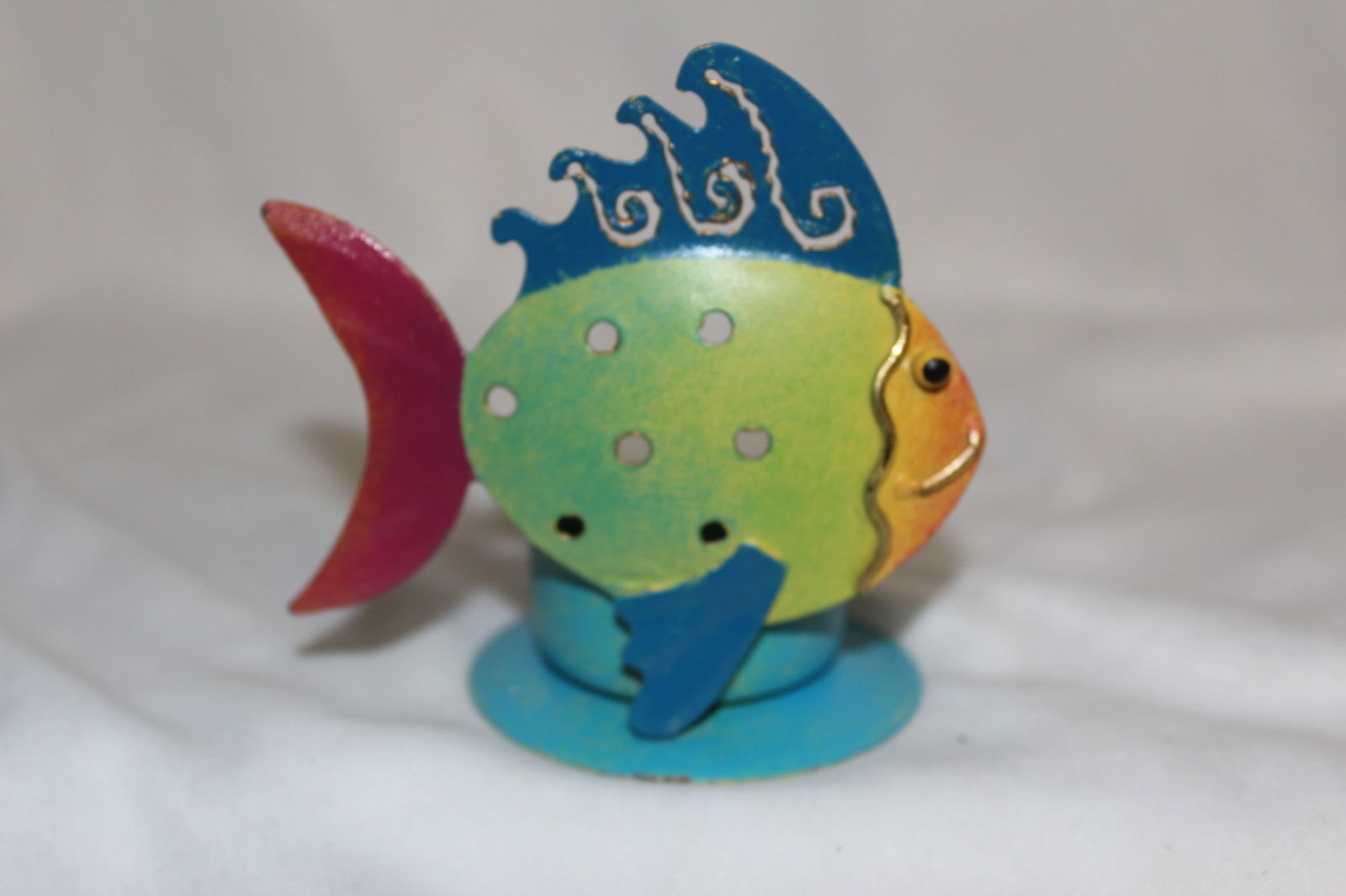 An Enamel Fish Candle Holder: metal - 3 1/2" across