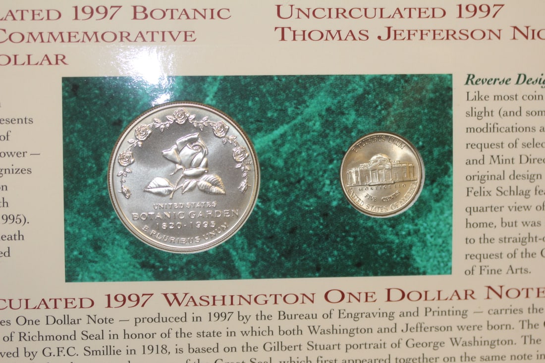 The US Botanic Garden Coinage: and currency set - large coin= 90% silver