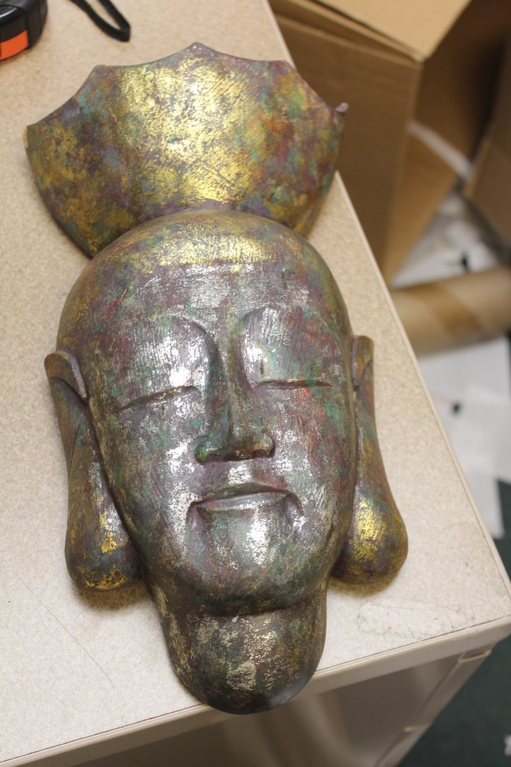 Decorative Indonesia Wooden Mask: not sure if old or not - please note: couple of minor corner chips as shown - 12 3/8" vertically