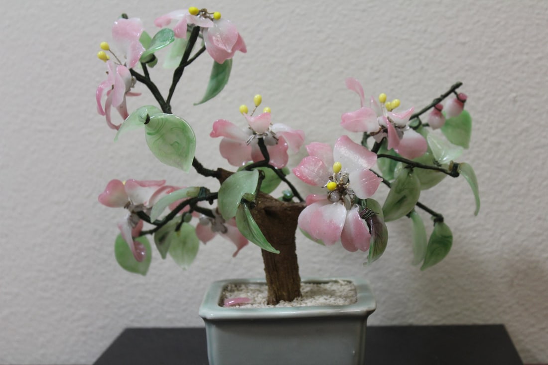 A Chinese Glass Tree: 9" tall