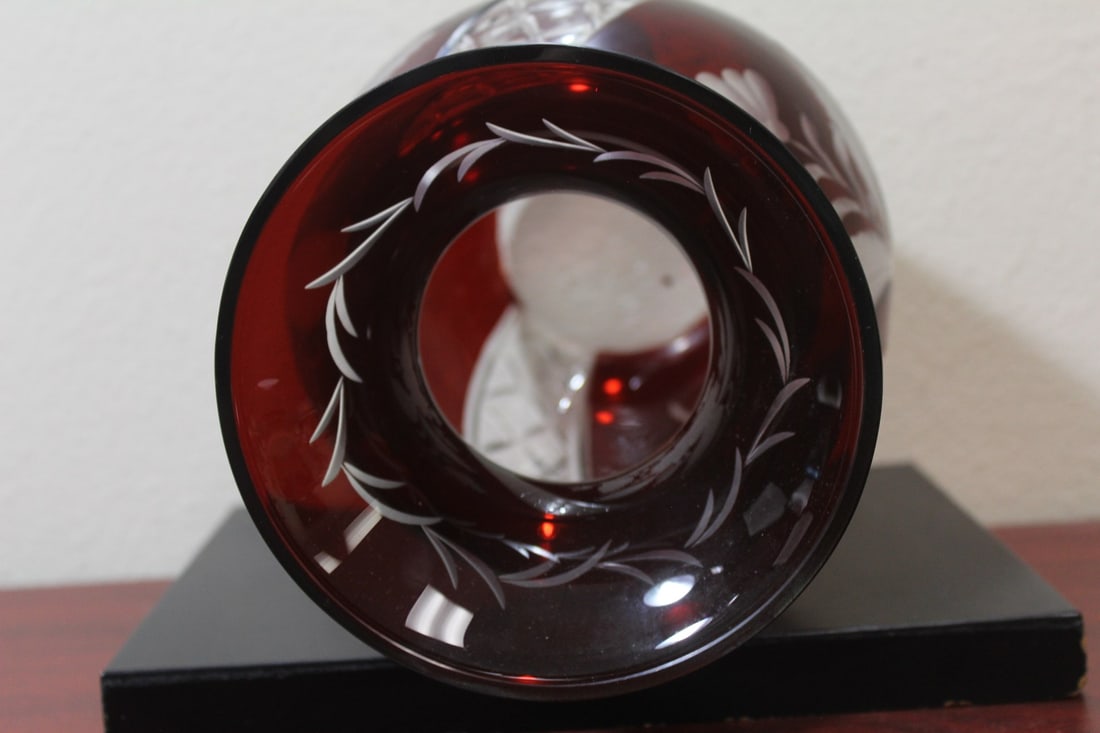 A Ruby Red Cut Glass Vase - 4