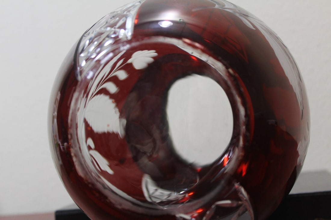A Ruby Red Cut Glass Vase - 6