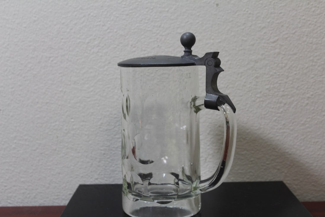 An Antique German Glass Tankard Stein: most likely 19th century - please note: chip