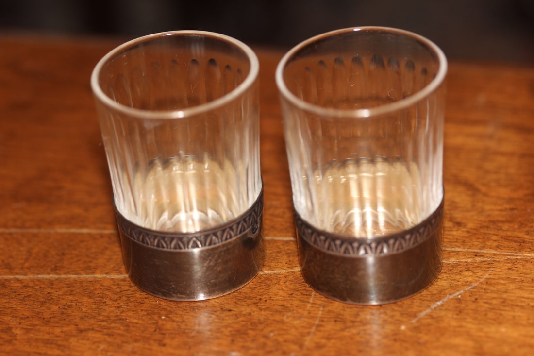 Pair of Sterling Base Shot Glasses: 2 inches tall each