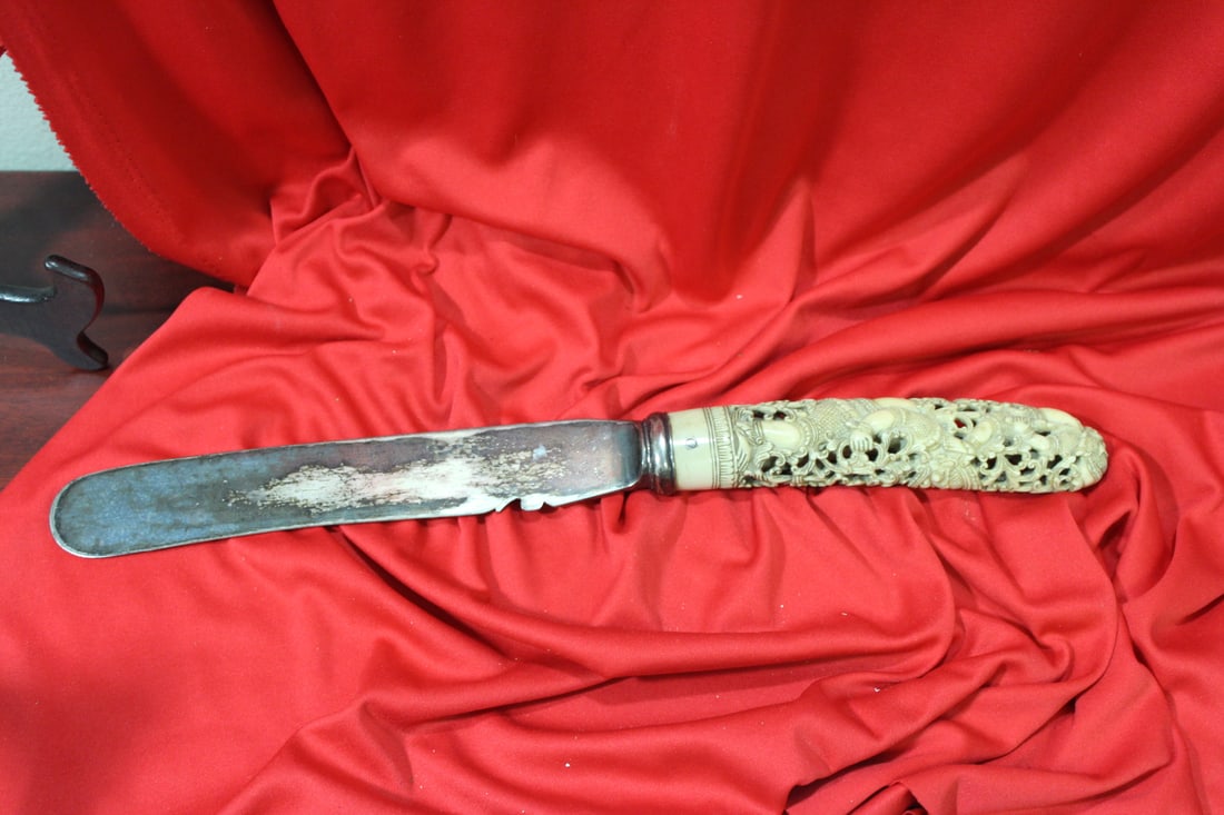 A Very Well Carved Chinese Bone Page Turner: looks to be 19th century - large size - 16 1/4" long