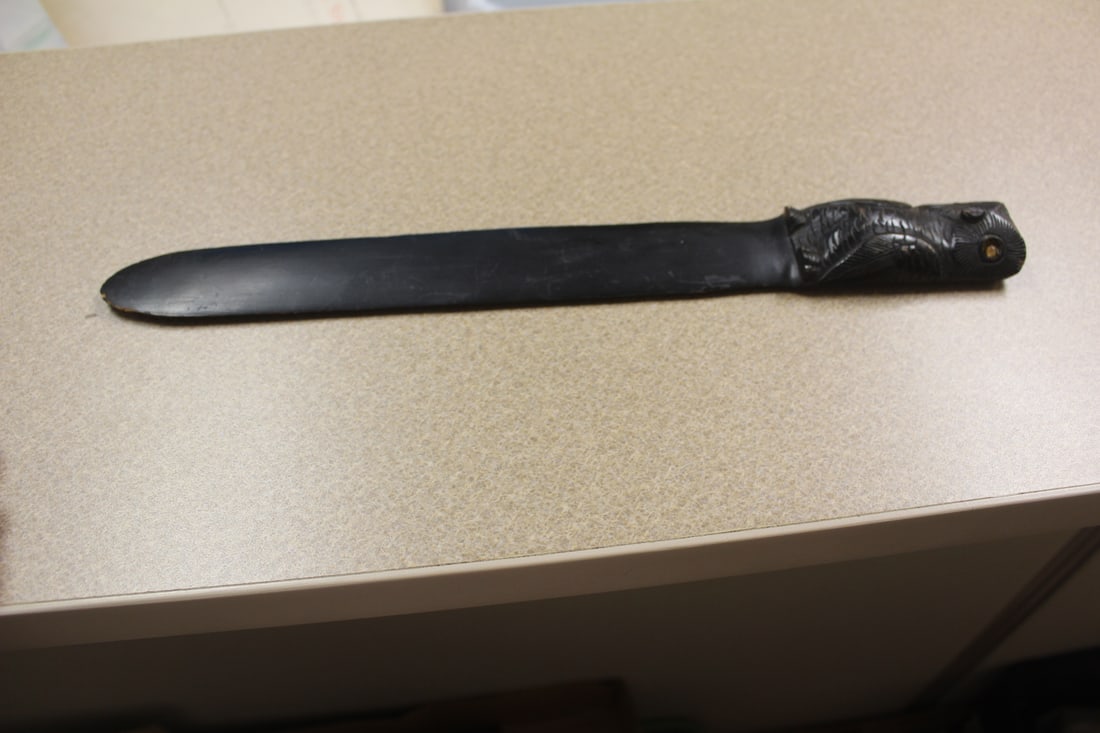 A Wood Owl Form Large Page Turner: well carved - antique/vintage - most likely Alaskan or Native American - 15 3/8" long