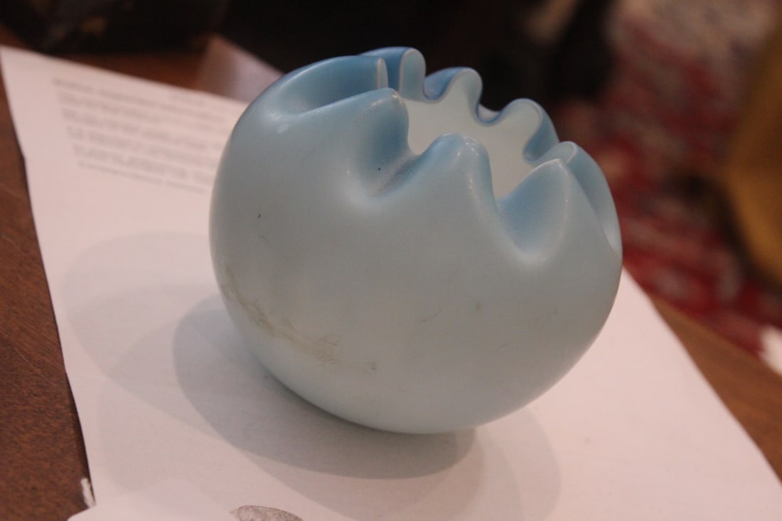 Peach Bloom Satin Blue Glass Bowl: 4 1/8" in diameter