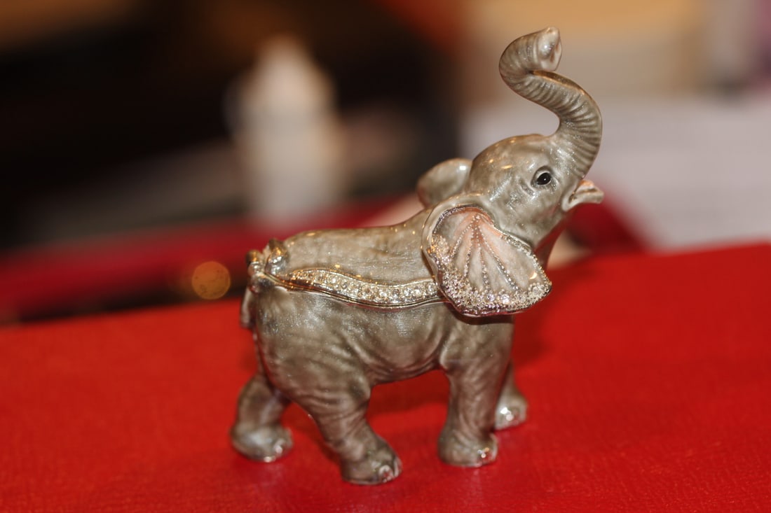Enamel on Metal Elephant Trinket Box: 2 1/2" across