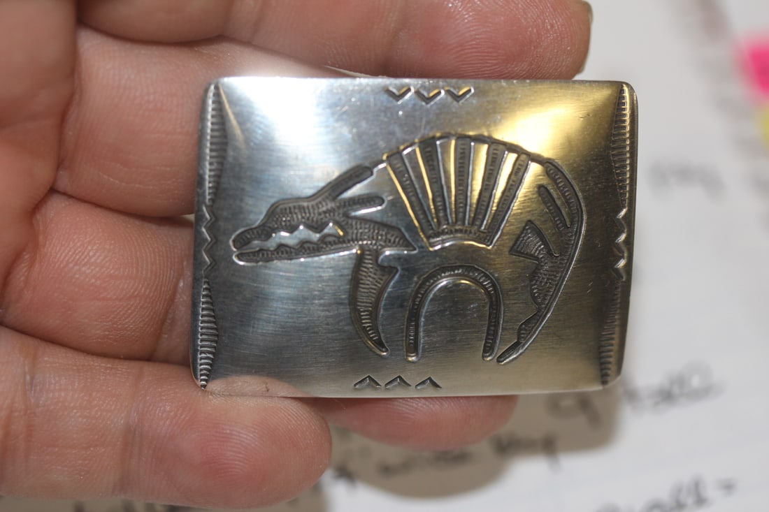 Nvajo Sterling Silver Belt Buckle: Native American - Richard Thomas - signed:T sterling