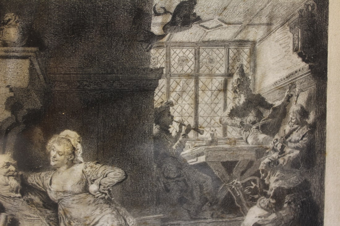 Dated 1885 Etching on Silk - 8