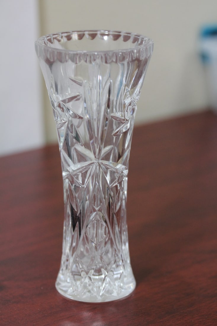 A Pressed Glass Cylinder Vase: 6" tall