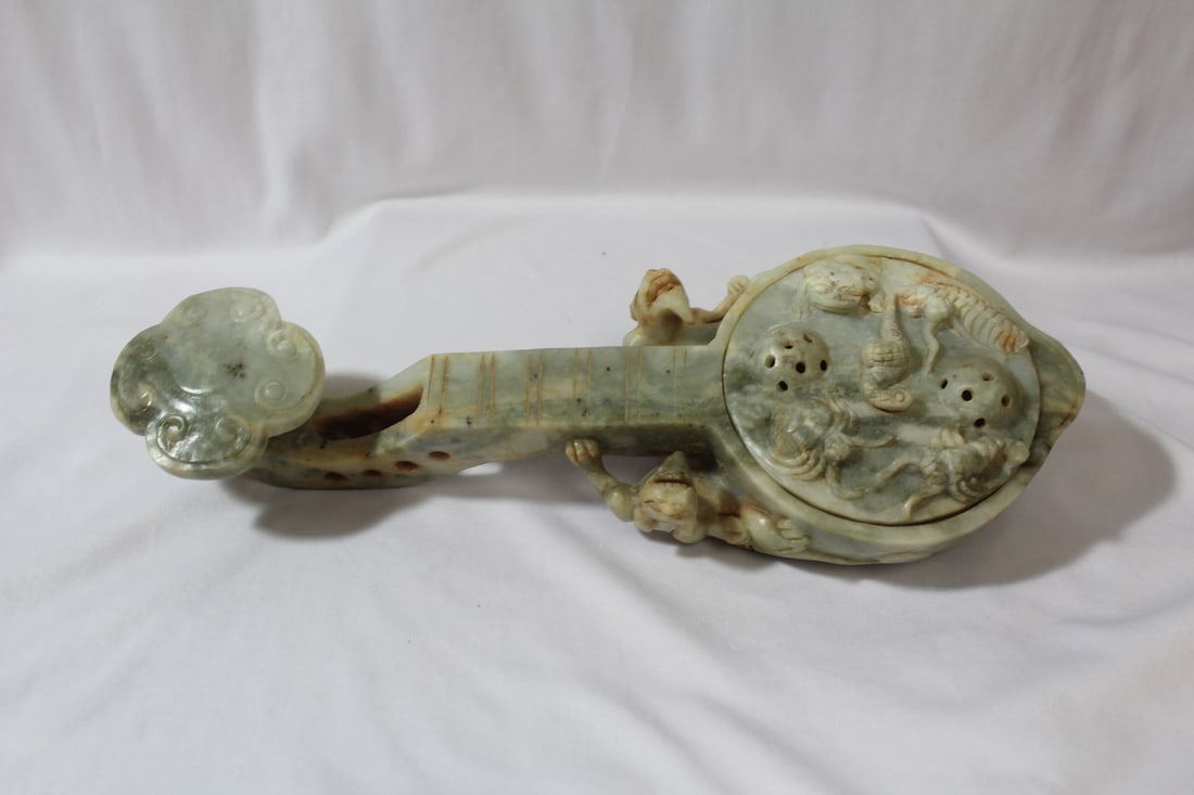 A Carved Jade or Hardstone Ryu: 13" long