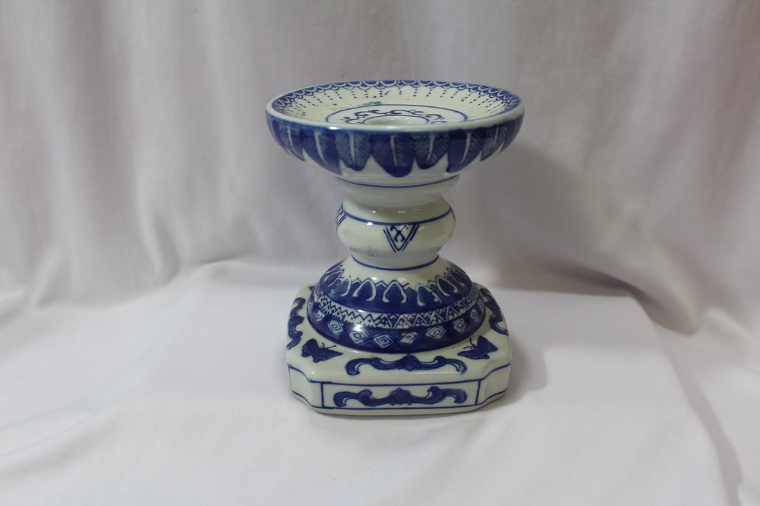 A Chinese Blue and White Candlestick: 5 1/2" tall