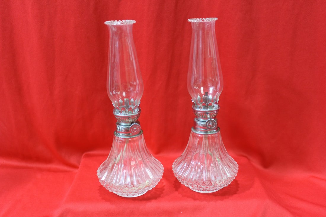 A Pair of Oil Lamps: unused - 9" tall
