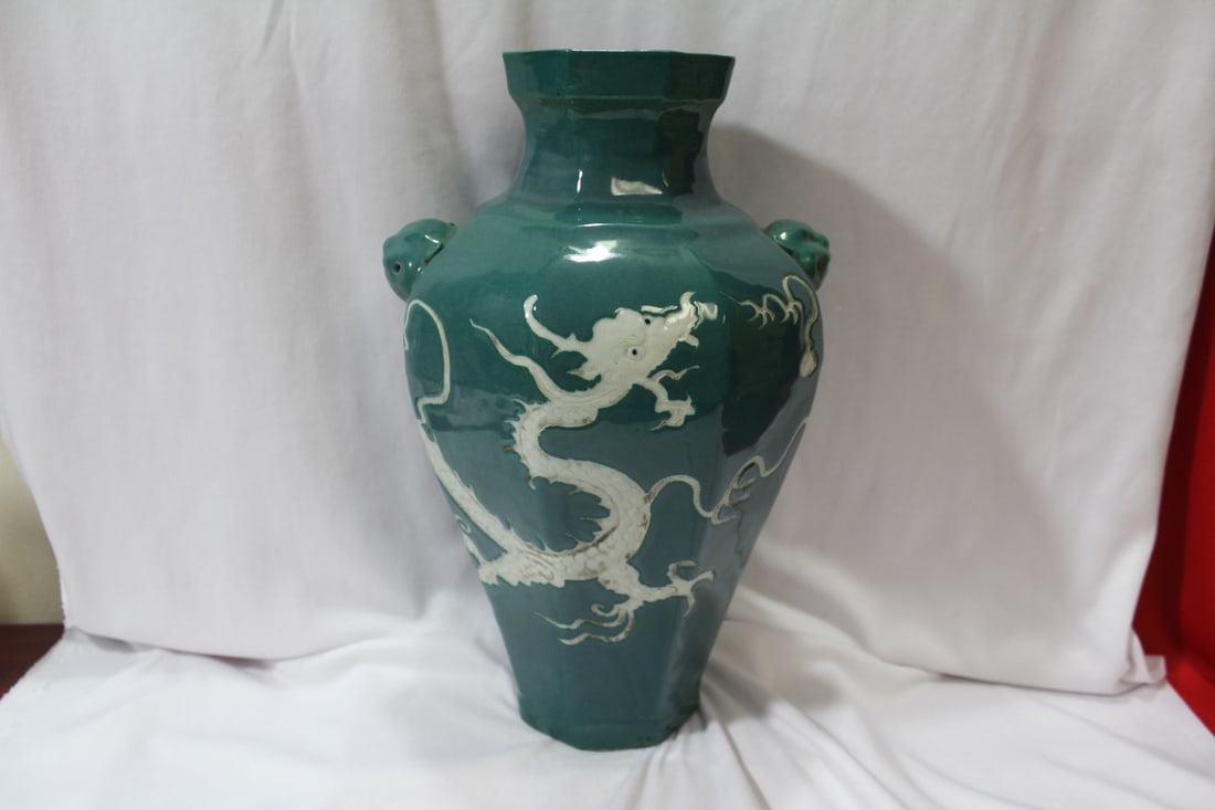 An Antique/Vintage Chinese Vase: Dragon motif - 13" tall - wire transfer only on this piece