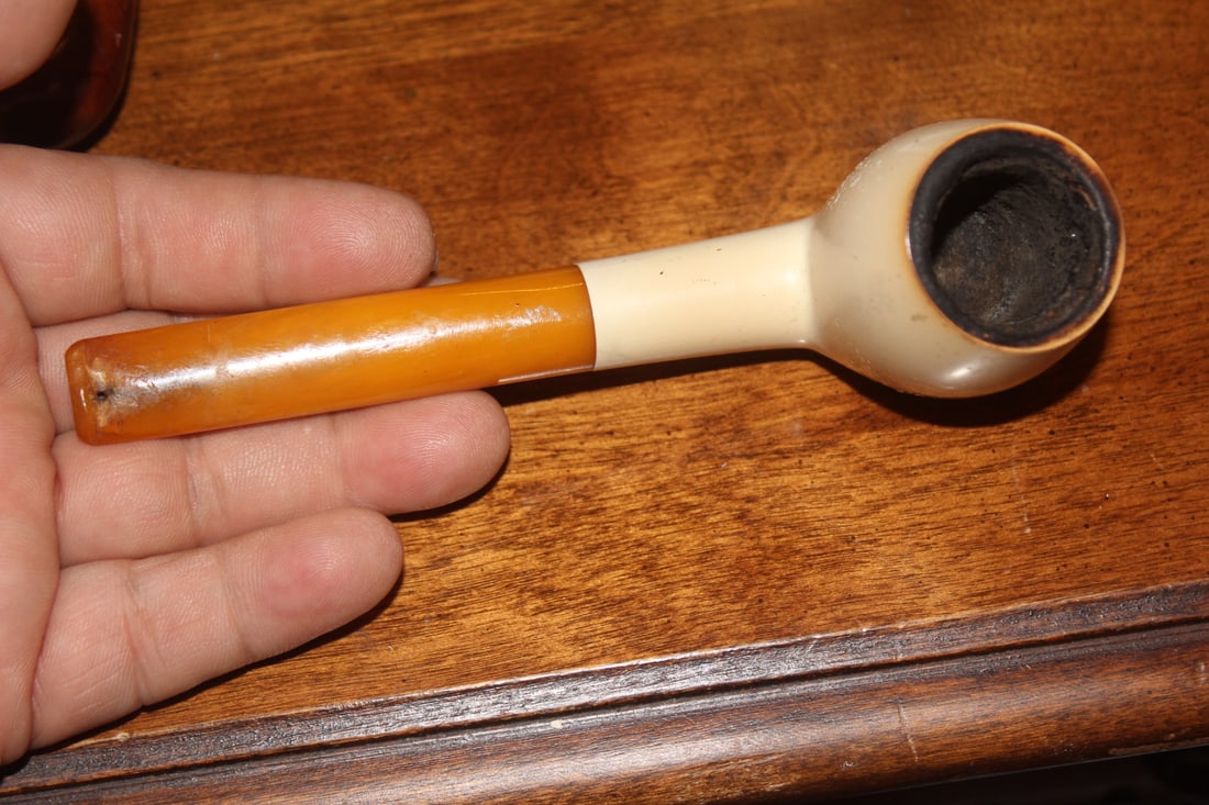 Bakelite Mouth Piece Pipe: Mid century solid white and bakelite mouth piece pipe