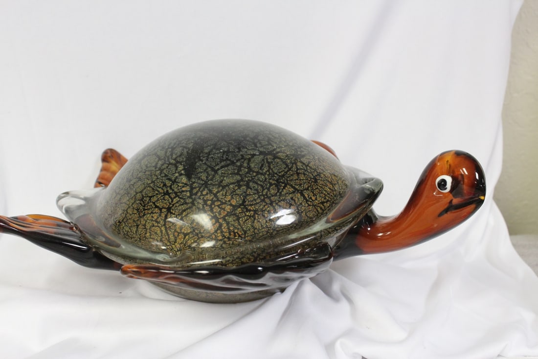 An Artglass Tortoise: 14" long