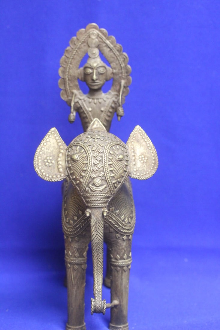 An Antique/Vintage Bronze Elephant: with rider - age and origin unknown - 11" tall