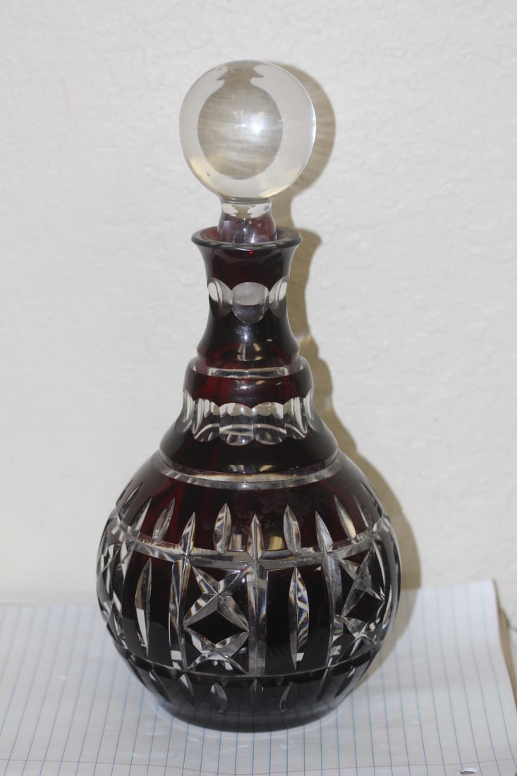 Ruby Red Cut Glass Decanter: 11 1/4" tall