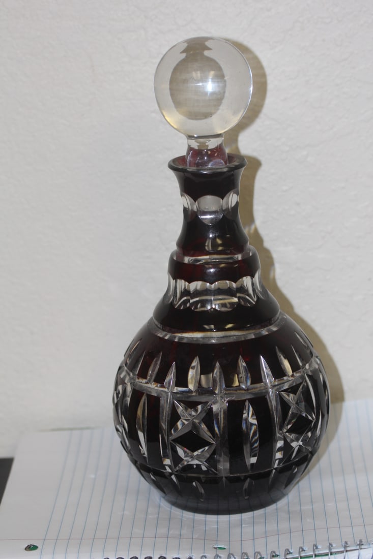 Ruby Red Cut Glass Decanter - 2