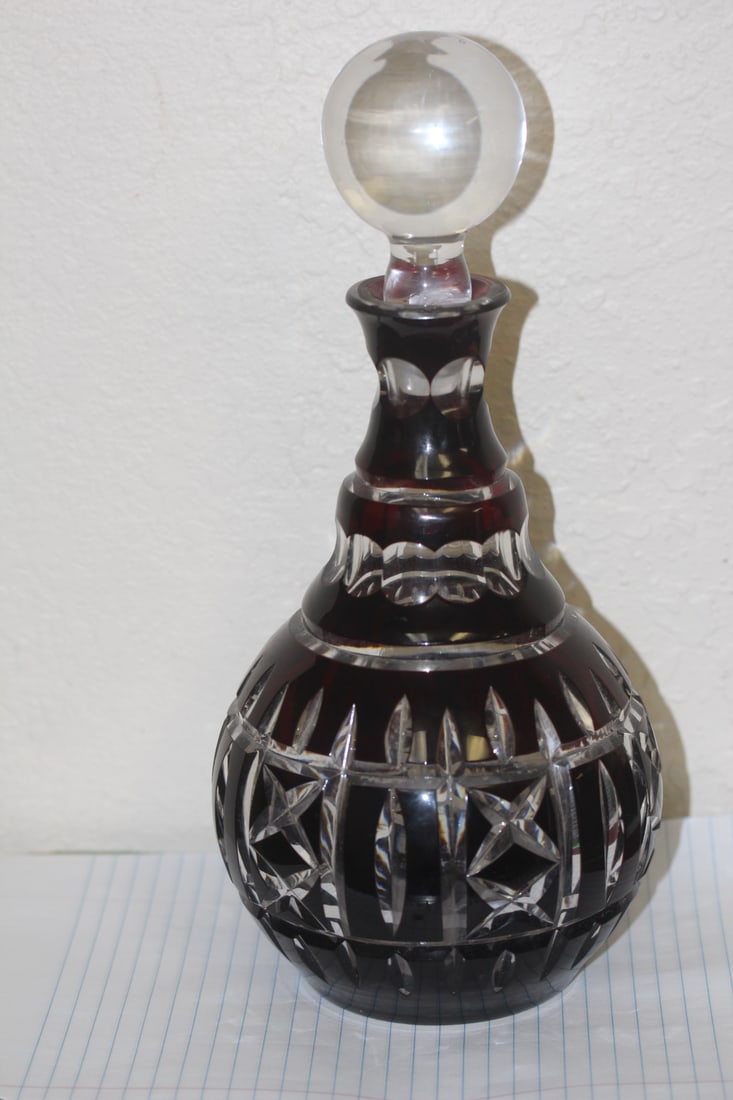 Ruby Red Cut Glass Decanter - 3