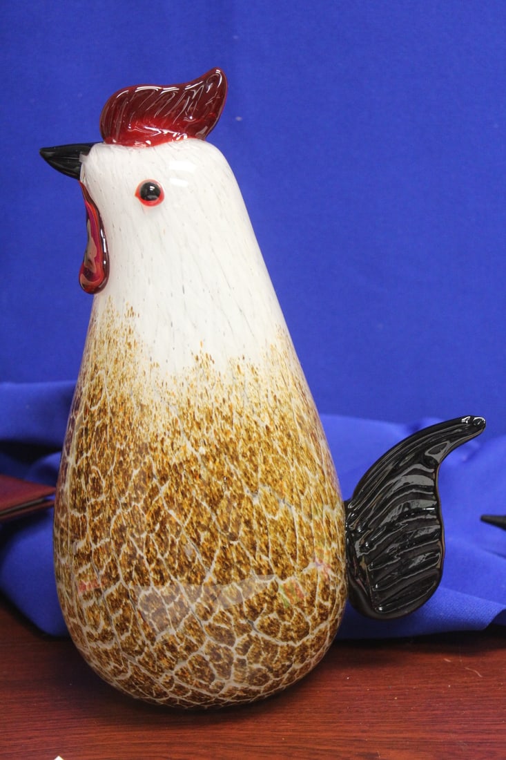 An Artglass Rooster: 11 inches tall