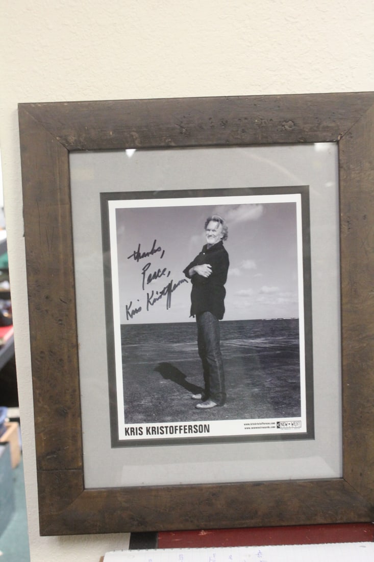 Signed Kris Kristofferson Photograph: framed - overall= 17" x 14" - sight= 9 1/2" x 7 1/4"