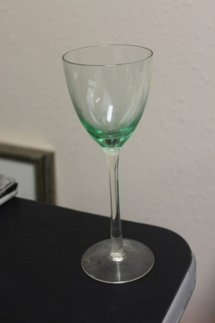 A Green Glass Goblet: 7 5/8" tall