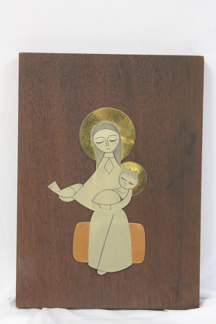 Sterling Silver and Madonna on Wood: Retro era - overall= 11" x 8"