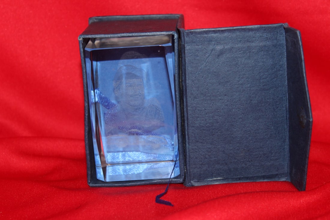 A Richard Petty Glass Paperweight: 3 1/8" tall - boxed