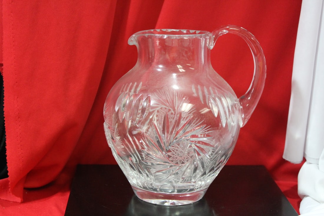 A Cut Glass Pitcher: 8" tall
