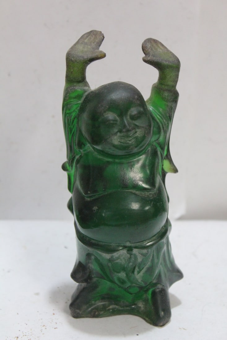 A Vintage Chinese Green Lucite Biddha: needs a good cleaning - 6 1/2" tall