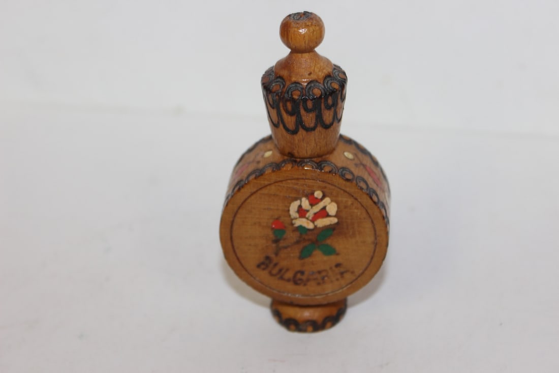 A Vintage Wooden Scent Bottle: 3 3/4" tall