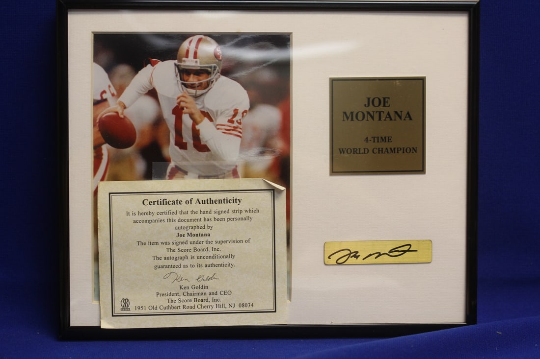 A Joe Montana Autograph: framed - with COA - overall= 10 1/4" x 8 1/4"