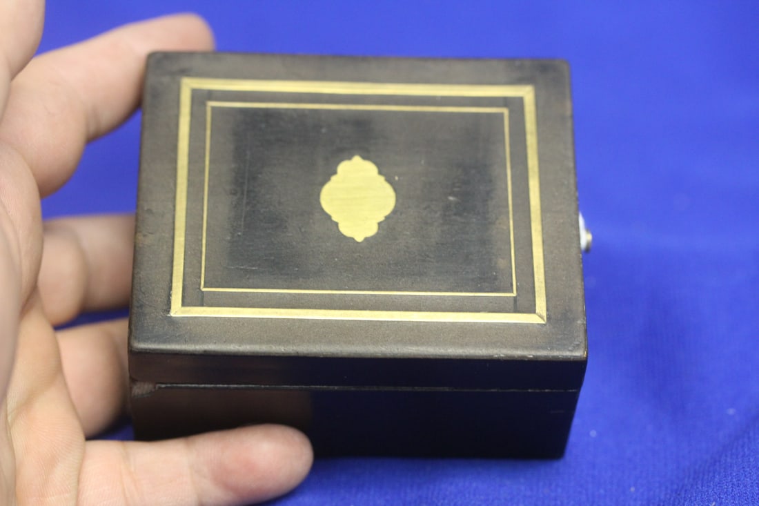 A 19th Century Gold Inlaid Watch Box: 3 3/8" across - very rare