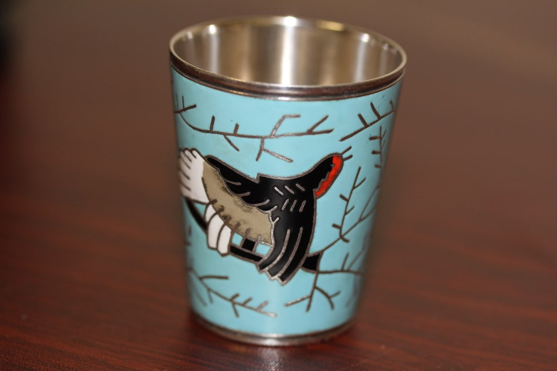 An Enamel Shot Glass: rare - 2" tall